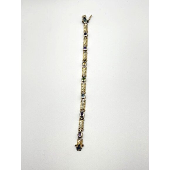 Estate TAS 925 Sterling Silver Multigem Bezel Bracelet 7" Long - Picture 5 of 8